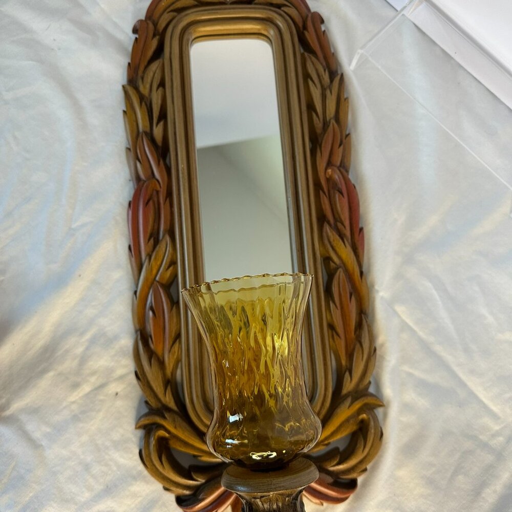 Homco Burwood 2416 Wall Sconce Mirror Candle Holder/Amber Candle Cup MCM Vintage